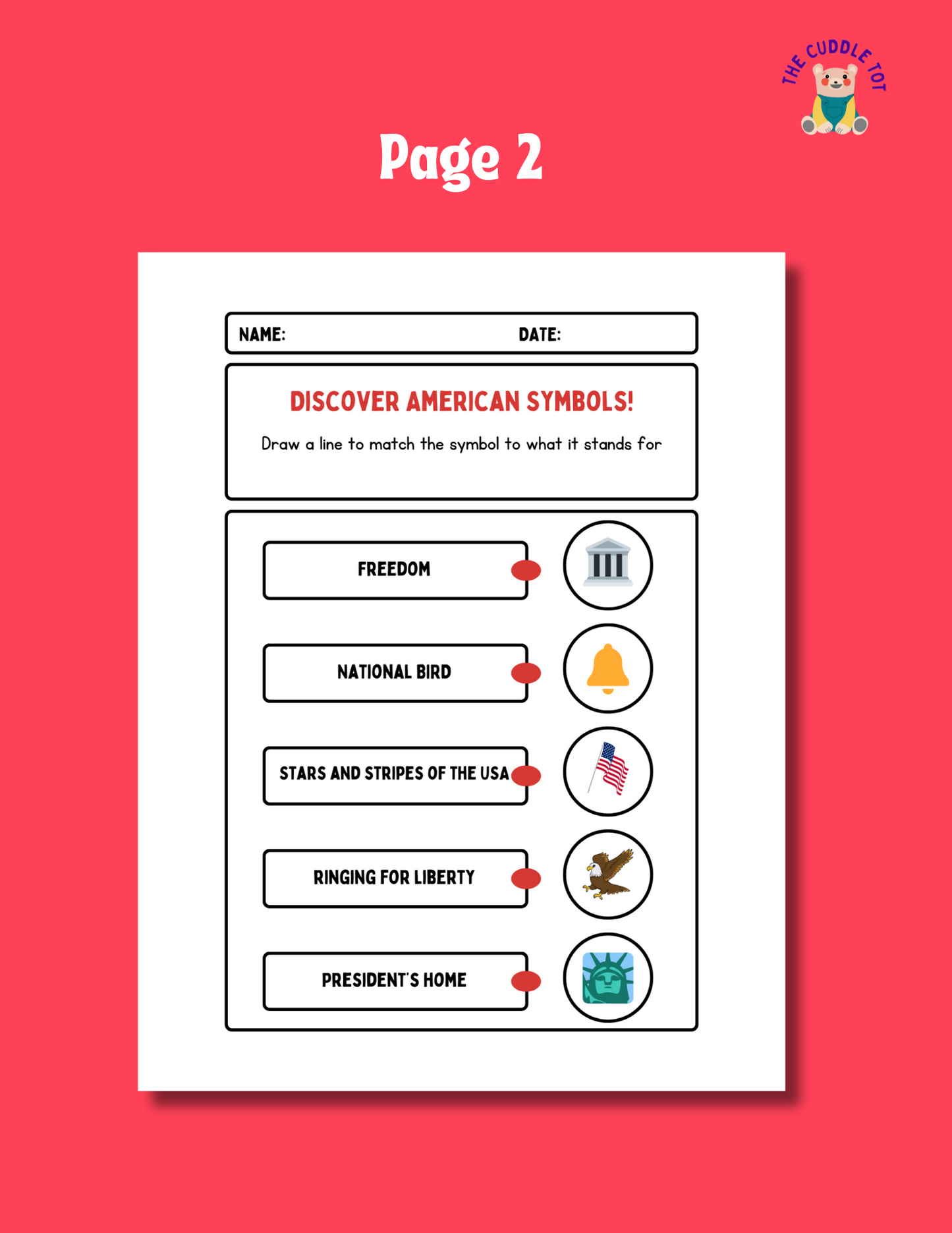 American Symbols Matching Game Worksheet - Free Cuddle