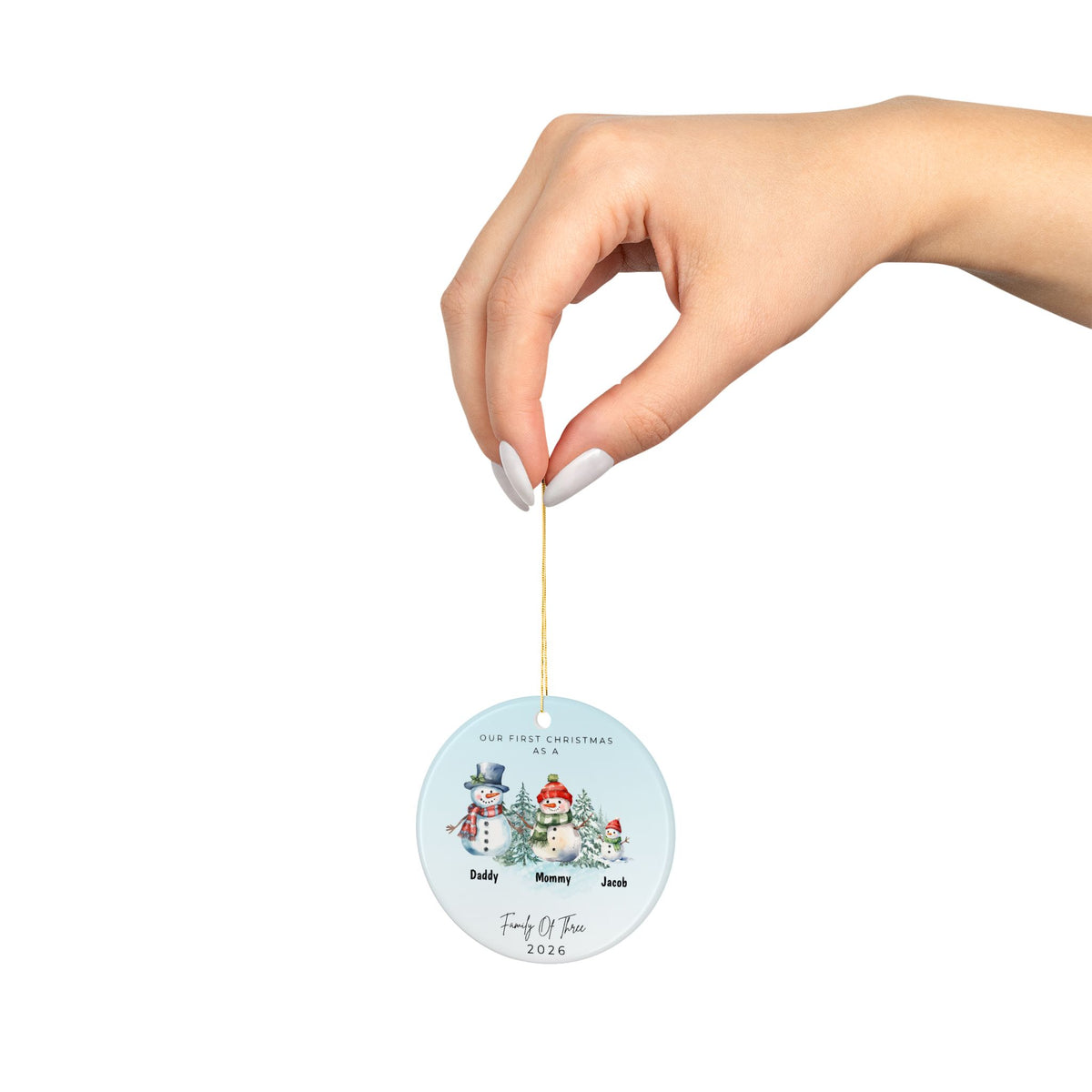 Family Of Three Snowman Christmas Ornament - Aqua
