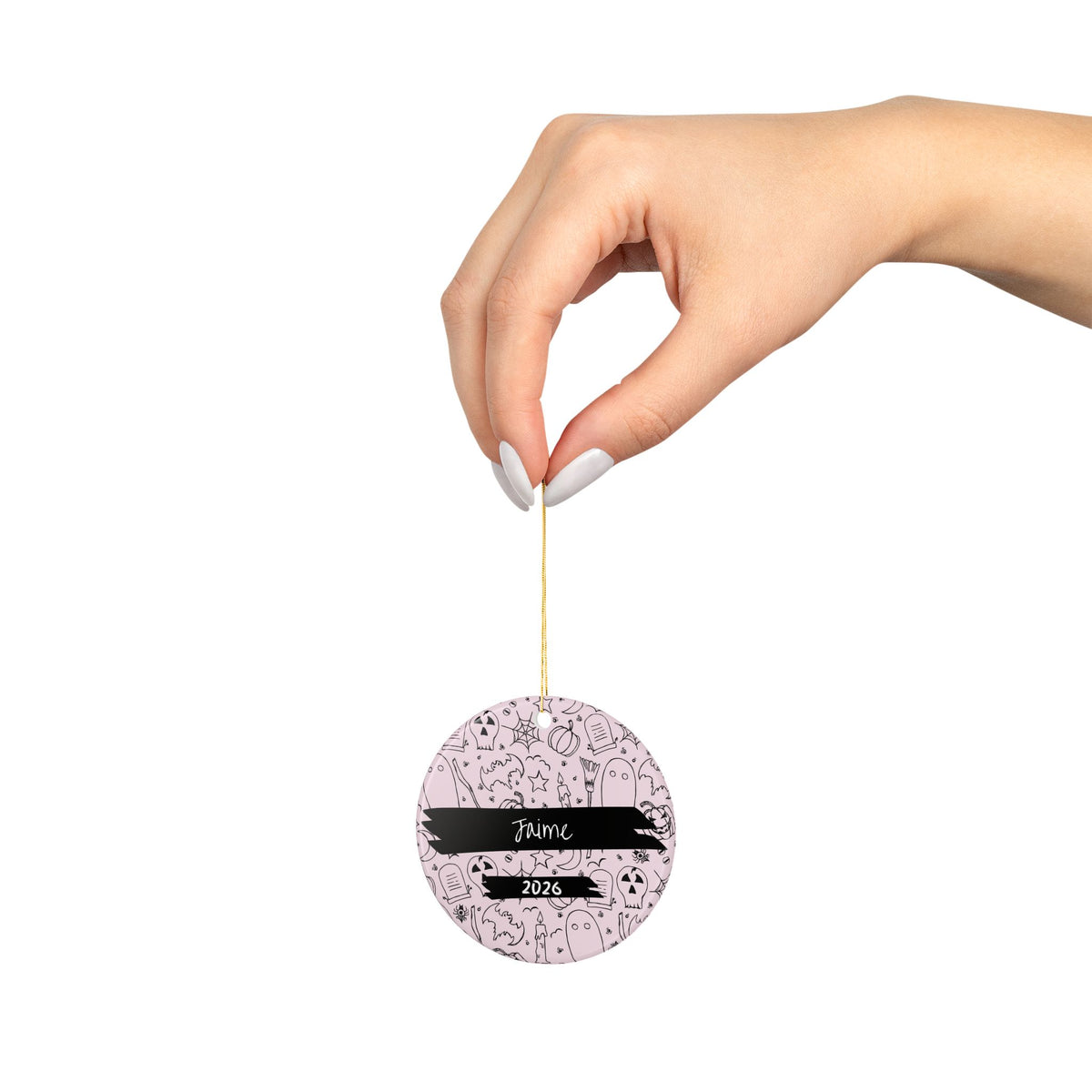 Pink Gothic Halloween Christmas Ornament - With Name & Date