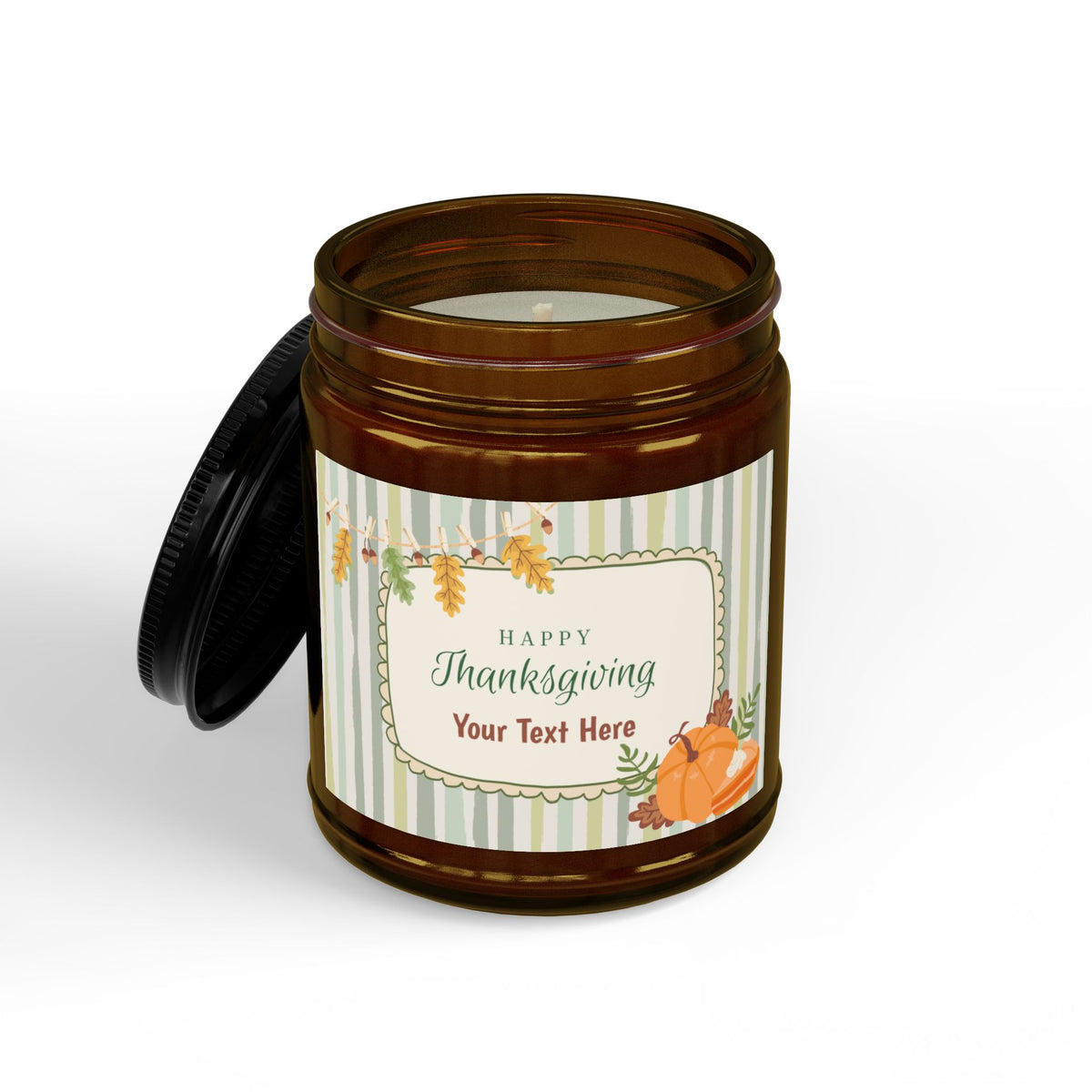 Orange Leaf Soy Candles with Black Lid, 9oz - Personalized