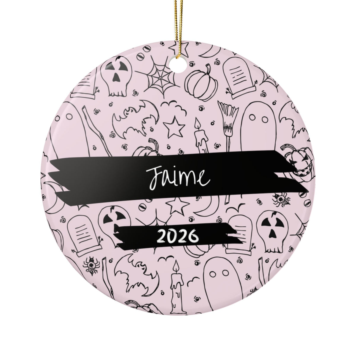 Pink Gothic Halloween Christmas Ornament - With Name & Date