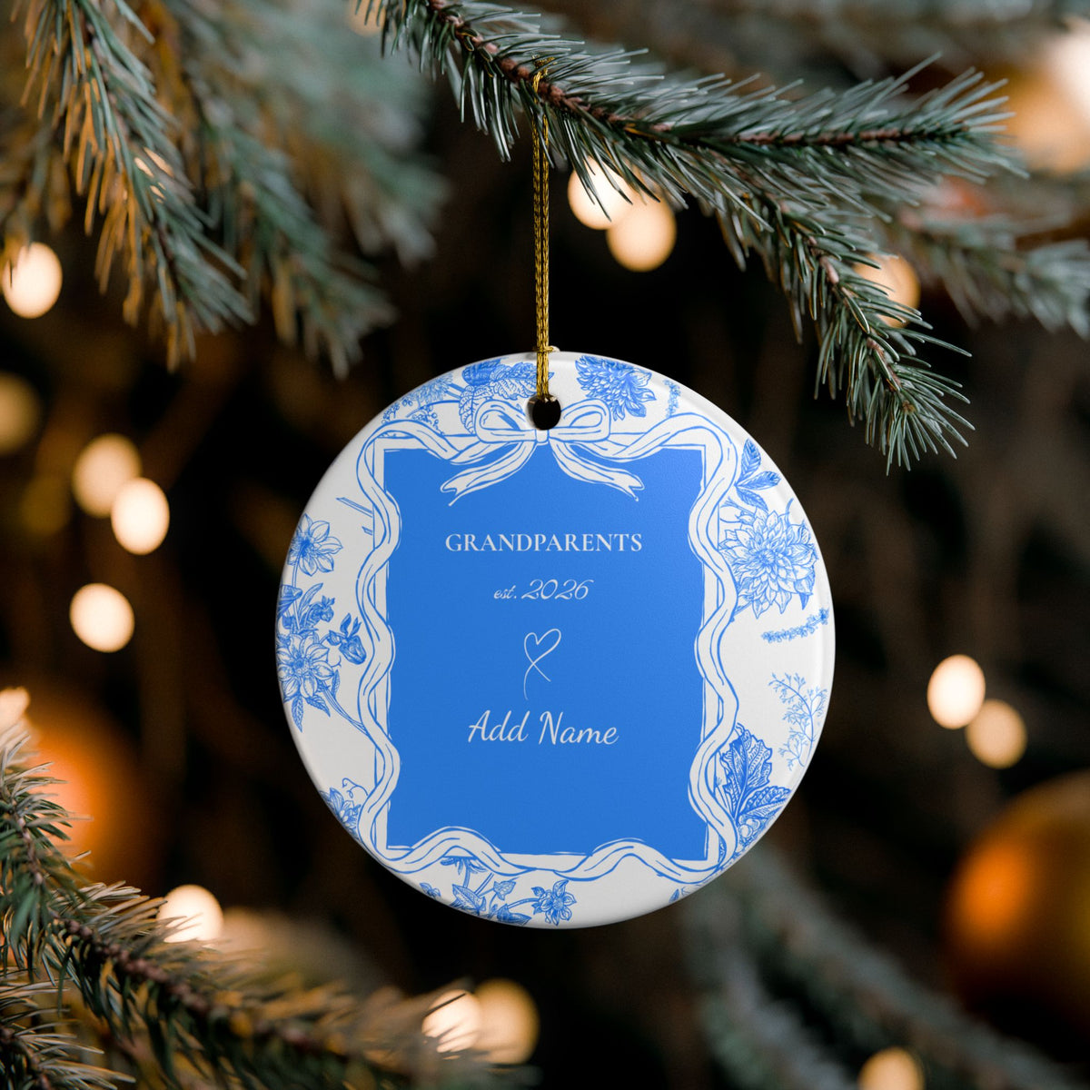 New Grandparents Ornament, Personalized Gift For New Grandma Grandpa | Ceramic Decoration - Blue