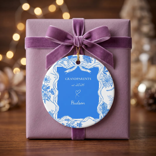 New Grandparents Ornament, Personalized Gift For New Grandma Grandpa | Ceramic Decoration - Blue