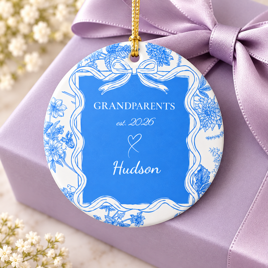 New Grandparents Ornament, Personalized Gift For New Grandma Grandpa | Ceramic Decoration - Blue