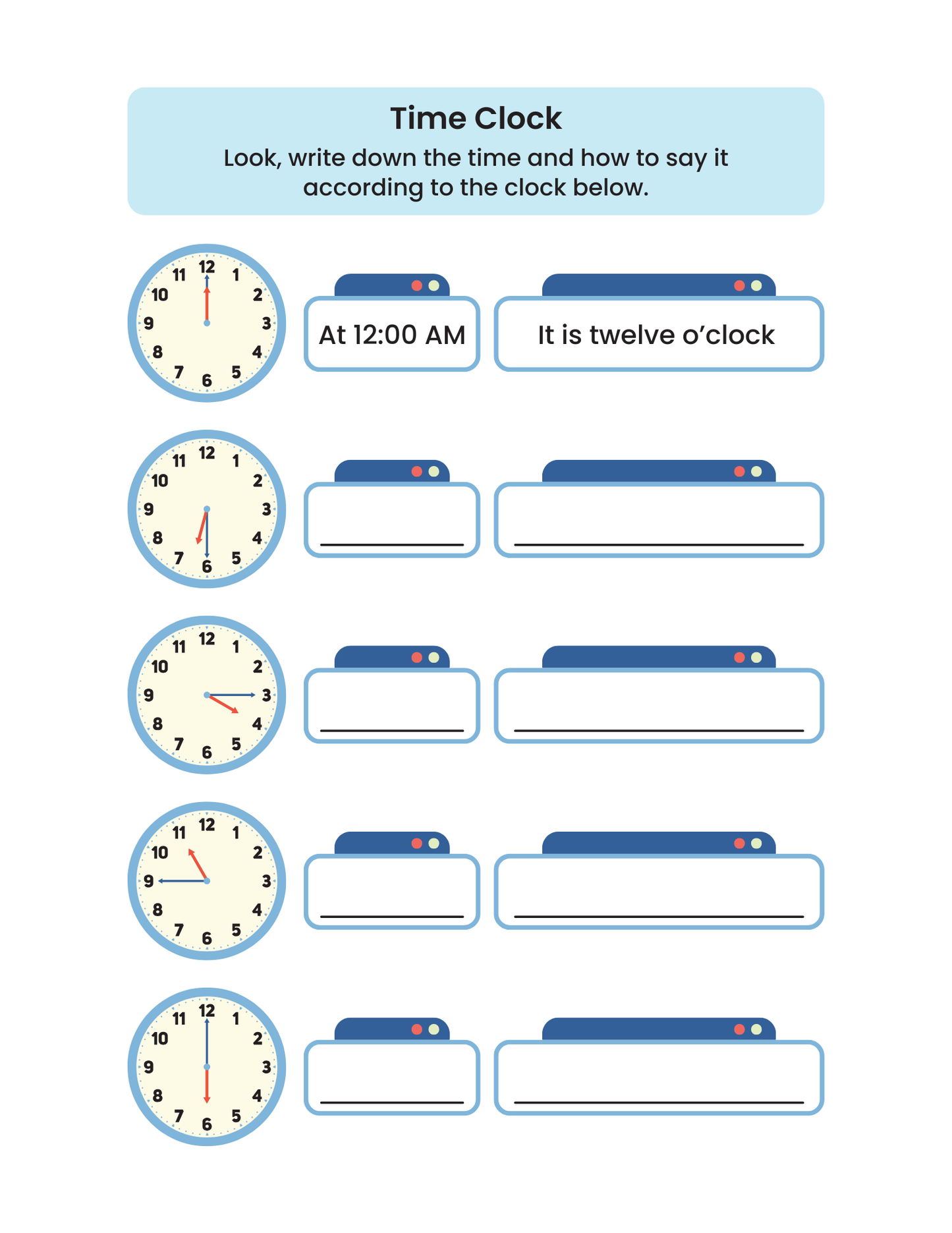 Time Telling Practice Sheets