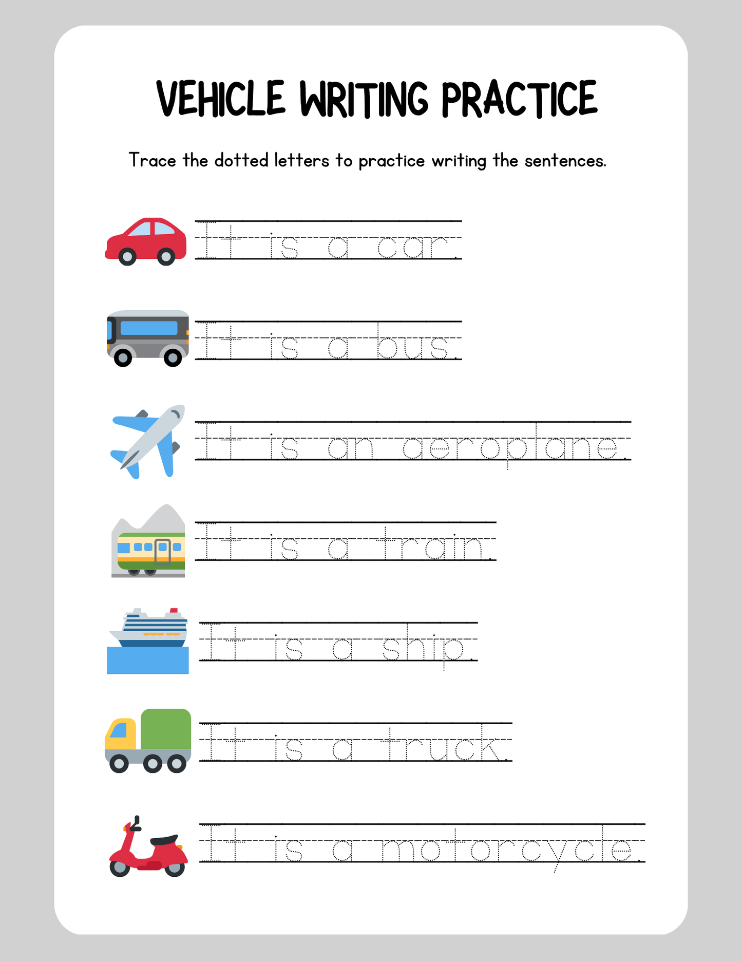 Grade 1 English Writing Practice