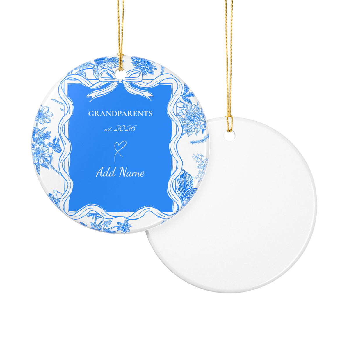 New Grandparents Ornament, Personalized Gift For New Grandma Grandpa | Ceramic Decoration - Blue