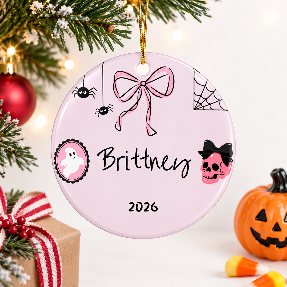 Pink Gothic Halloween Christmas Ornament