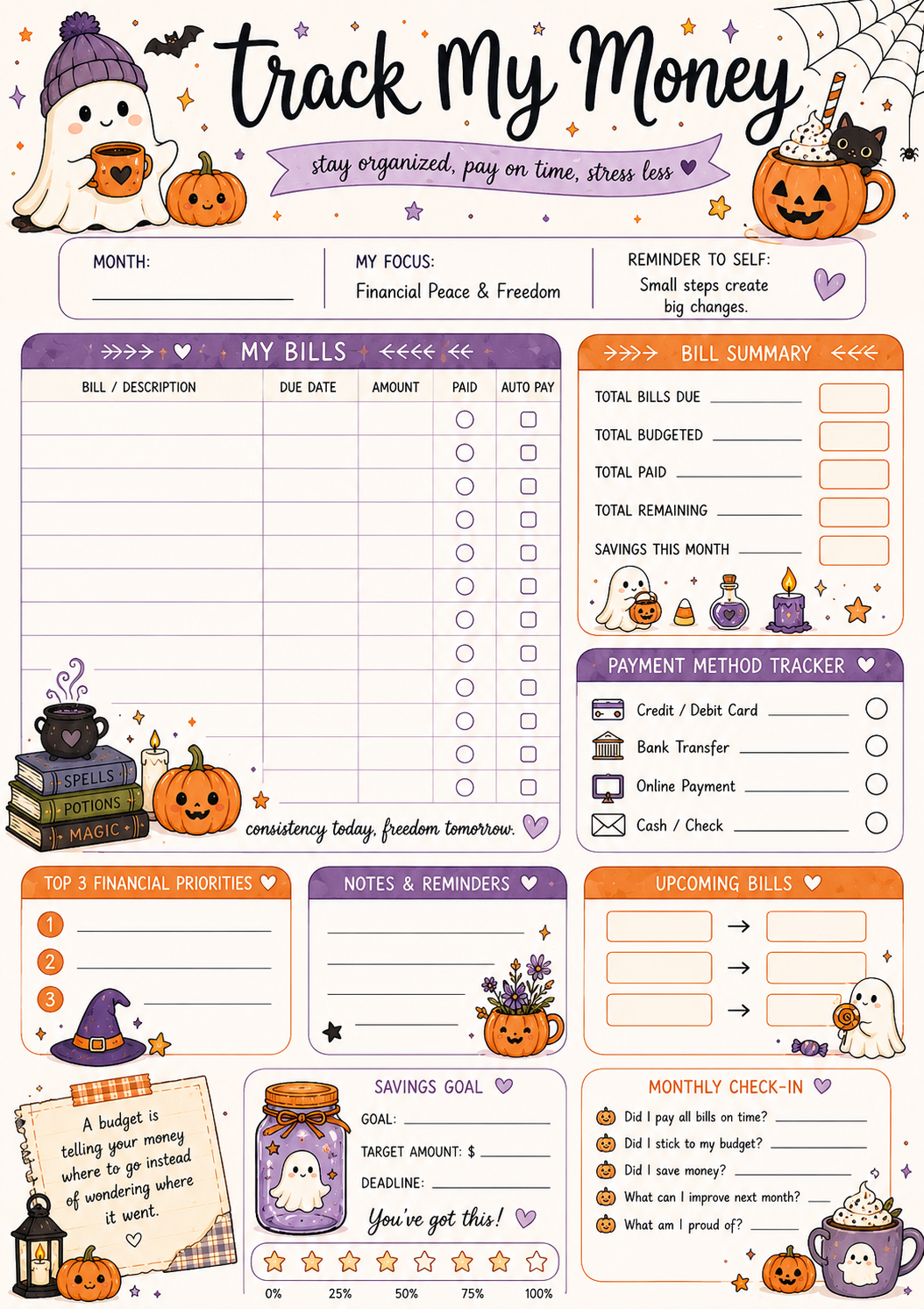Cute Halloween Budget Planner Printable | Track My Money Tracker | Cozy Halloween Finance Planner | A4 Digital Download