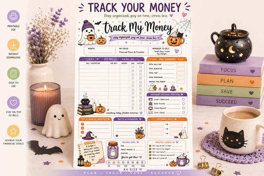Cute Halloween Budget Planner Printable | Track My Money Tracker | Cozy Halloween Finance Planner | A4 Digital Download
